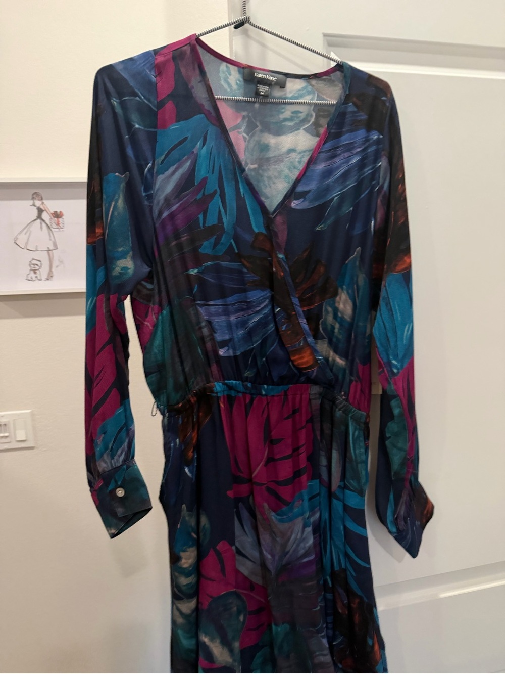 Karen Kane Teal & Magenta Floral Surplice Long-Sleeve Dress